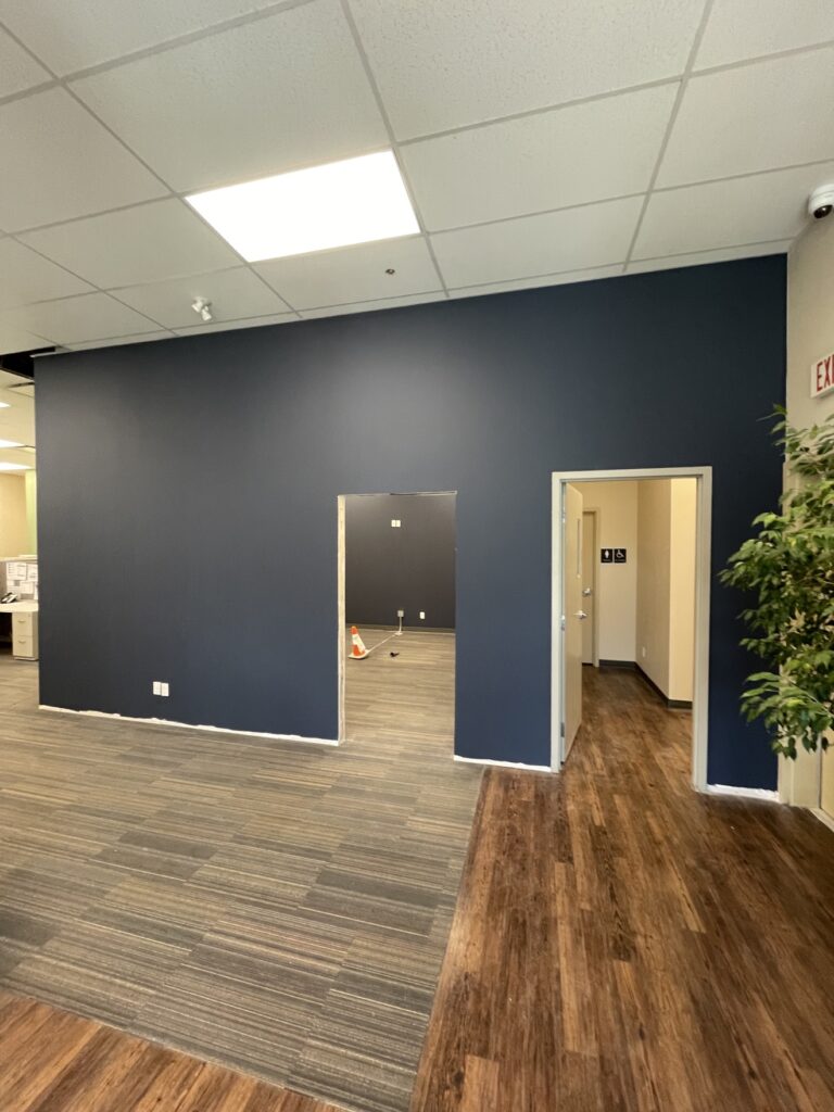 Commercial office wall built and painted by Renovo Painting Inc, Calgary